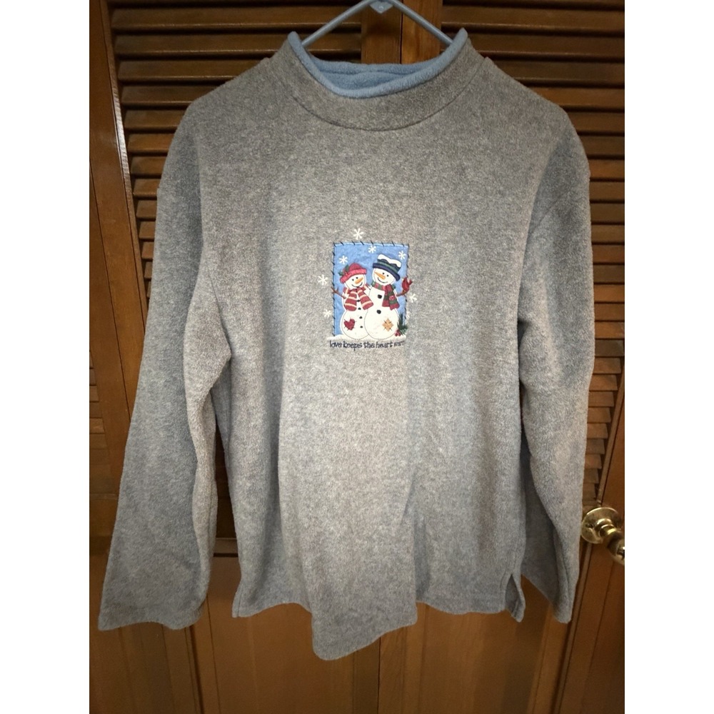 C&B Sport Fleece Snowman Sweatshirt M Cozy Winter Cabincore Holiday Cute
